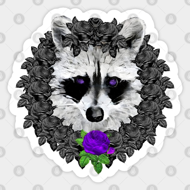 Raccoon Purple Rose Wreath Sticker by Nuletto